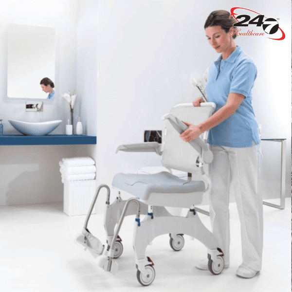 Invacare aquatec ocean ergo shower commode attendant propelled